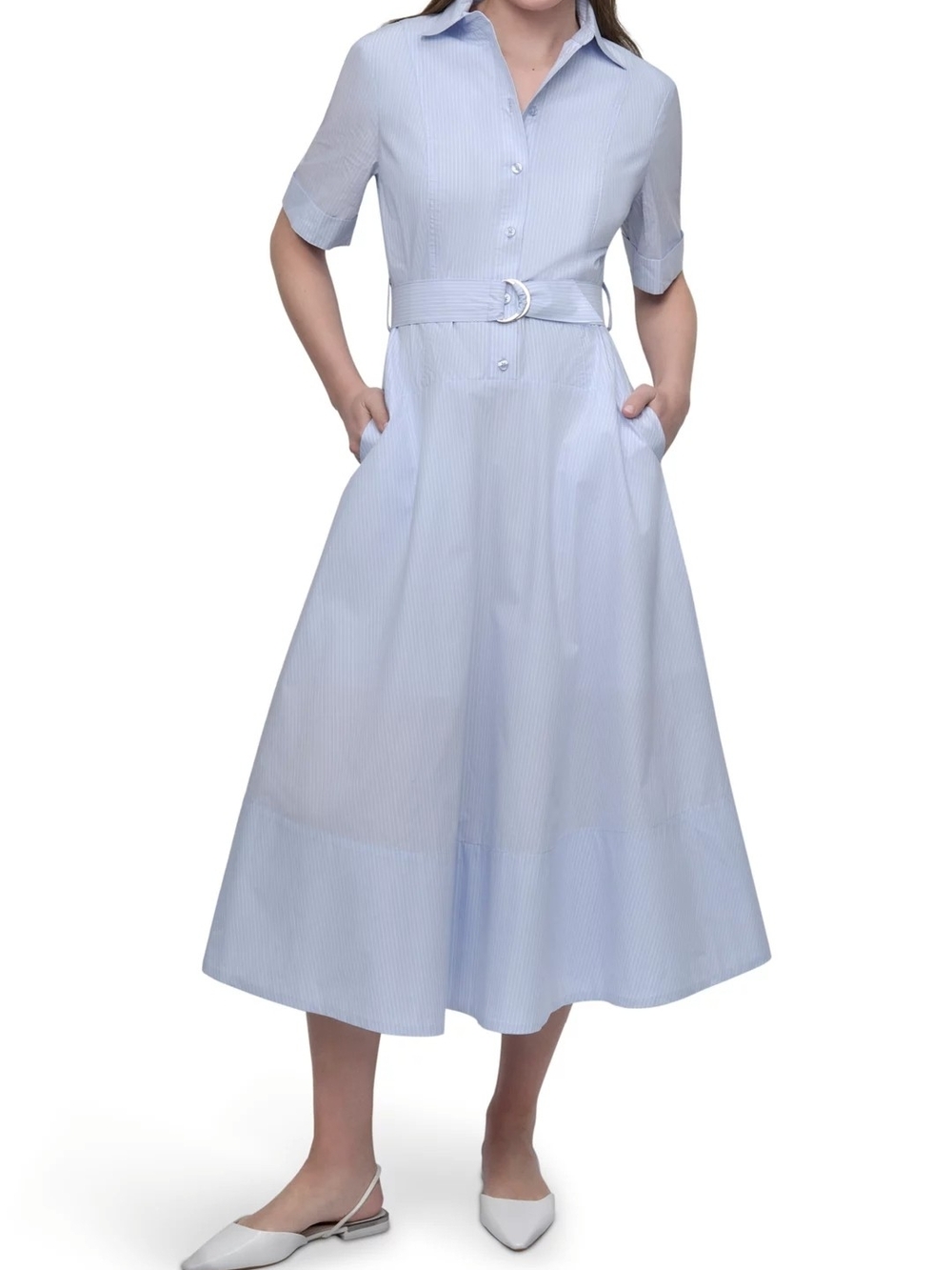Dkny Light Blue Belted Maxi Shirt Dress Skirt